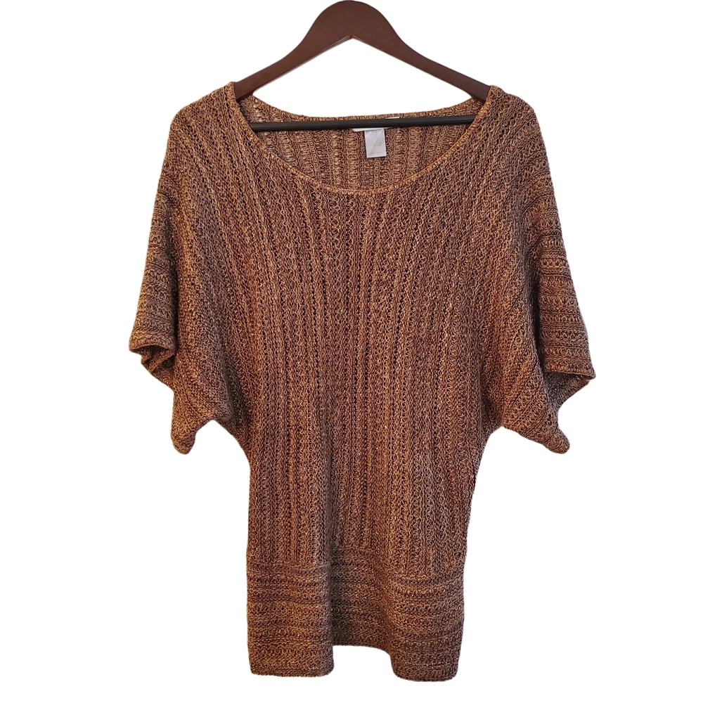 Crochet Cable Knit Womens Top Wide Sleeeve By Two One Two New York Brown